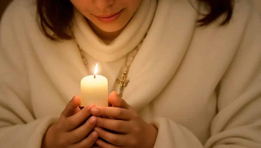 uma pessoa segurando uma vela